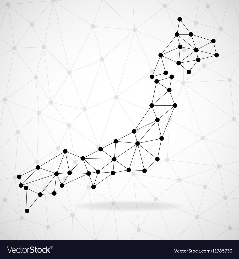 Abstract polygonal japan map with dots and lines