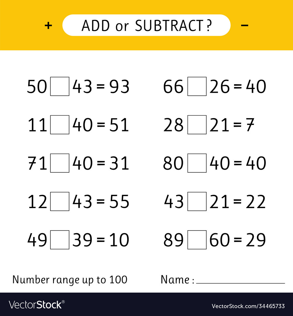 Add or subtract number range up to 100