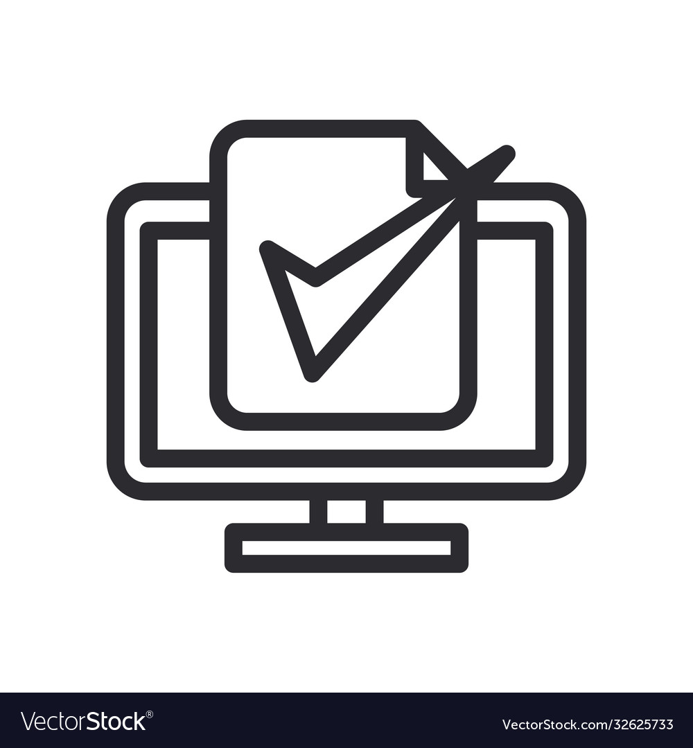 Check mark on document in front computer line