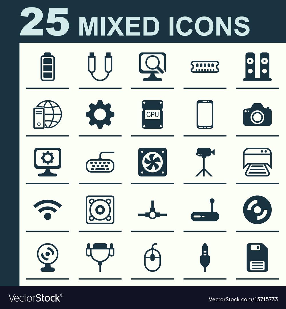 Computer icons set collection of portable memory