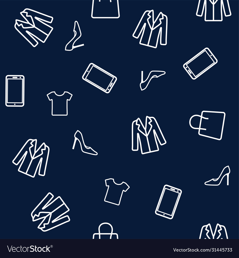 Drawn icons set clothes on dark blue background vector image Drawn icons set clothes on dark blue background