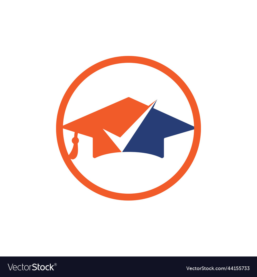 Graduation hat and check mark icon logo design Vector Image