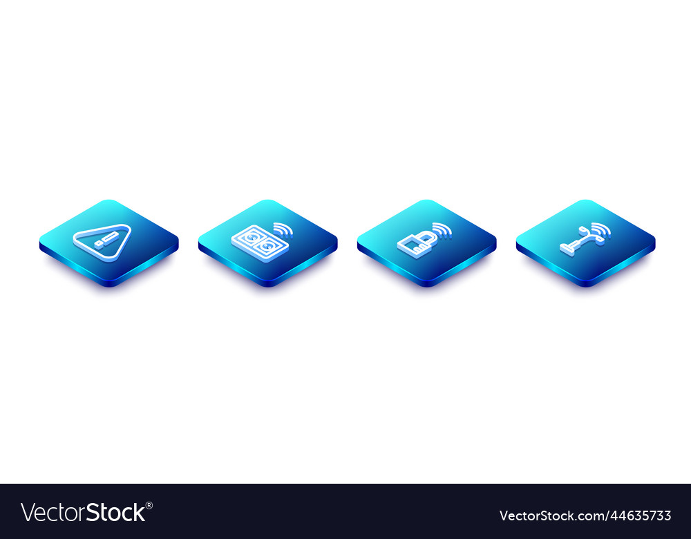 Set isometric line exclamation mark in triangle vector image Set isometric line exclamation mark in triangle