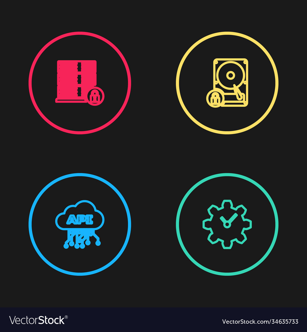 Set line cloud api interface time management vector image Set line cloud api interface time management