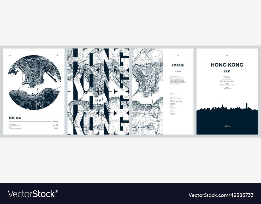 Set of travel posters with hong kong detailed vector image Set of travel posters with hong kong detailed