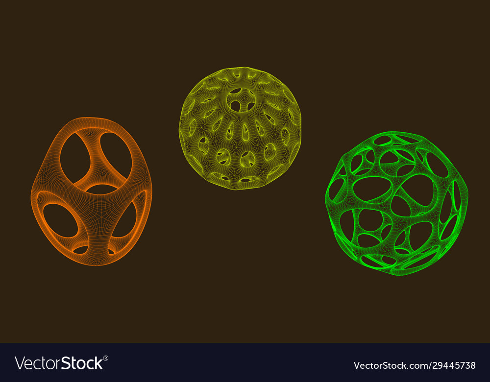 Abstract 3d shape set with holes wireframe