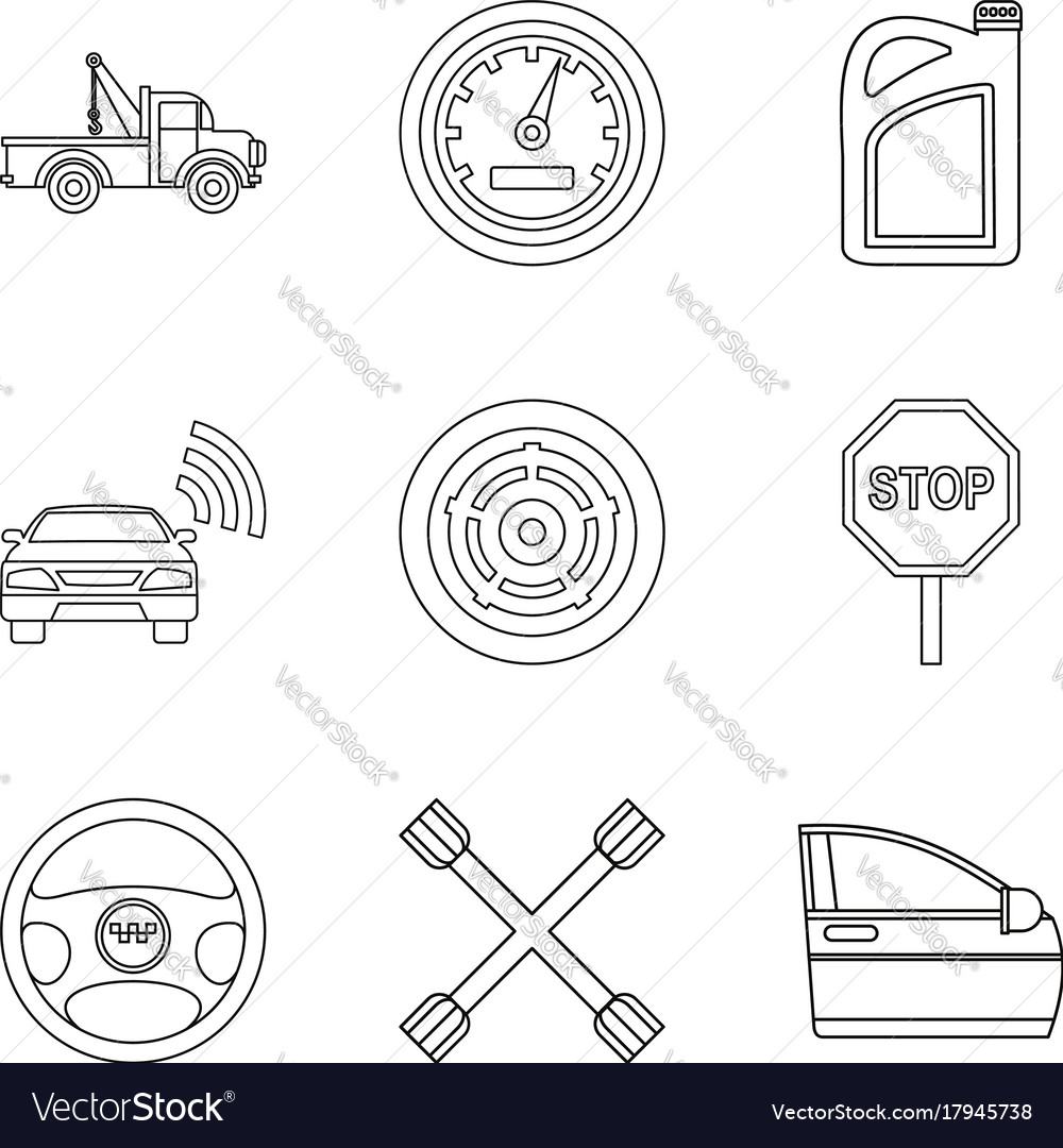 Autopilot icons set outline style Royalty Free Vector Image