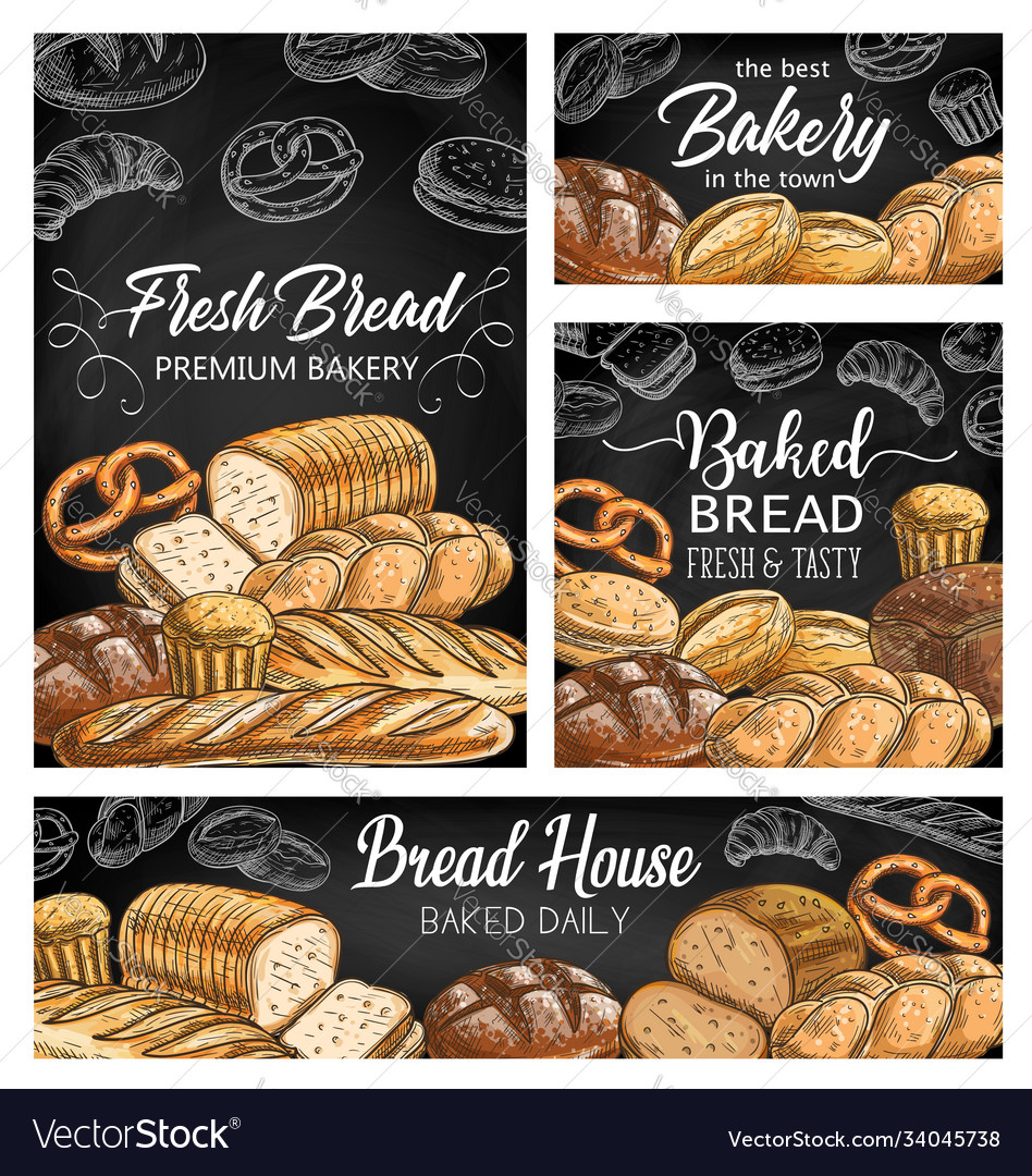 Bakery fresh bread sketch banners vector image Bakery fresh bread sketch banners