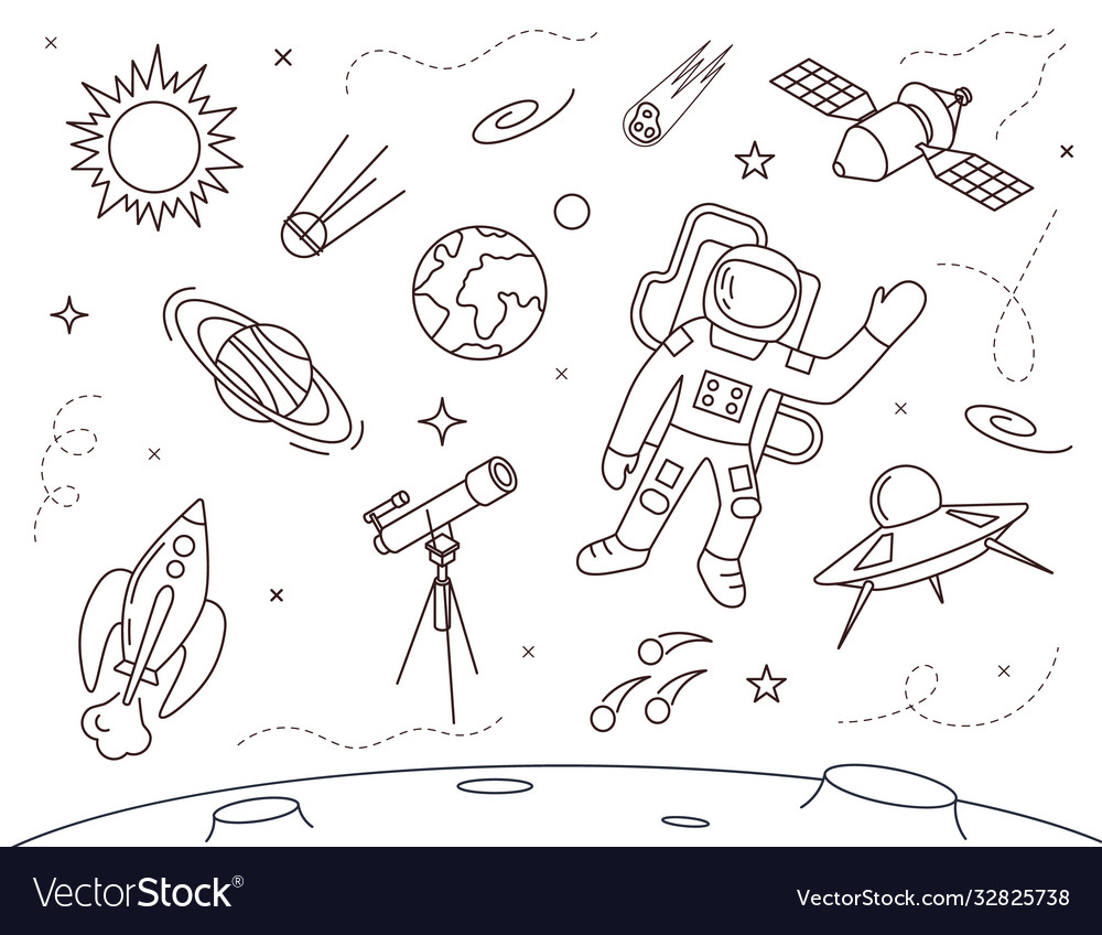 Cosmonaut in spacesuit concept contour linear