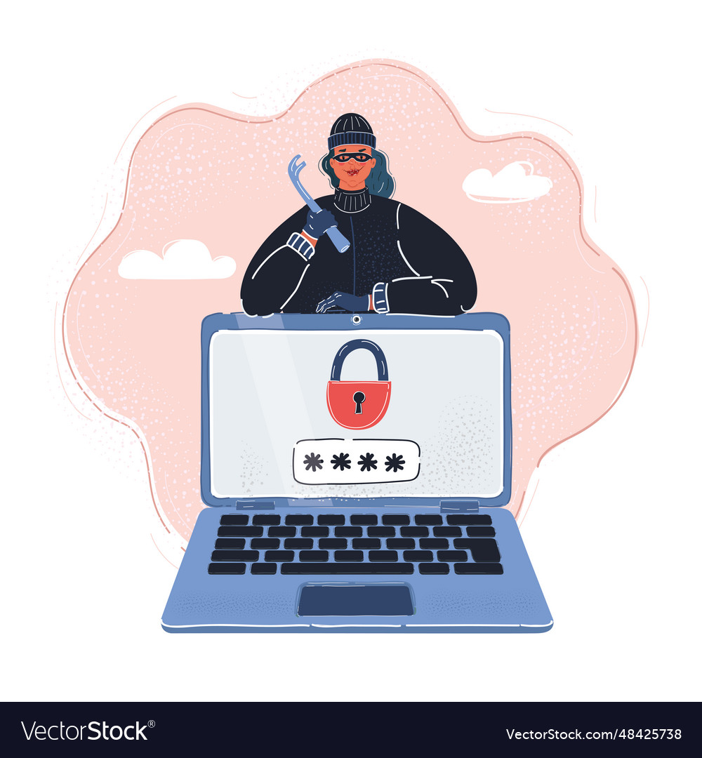 Data theft hacker breaks vector image Data theft hacker breaks