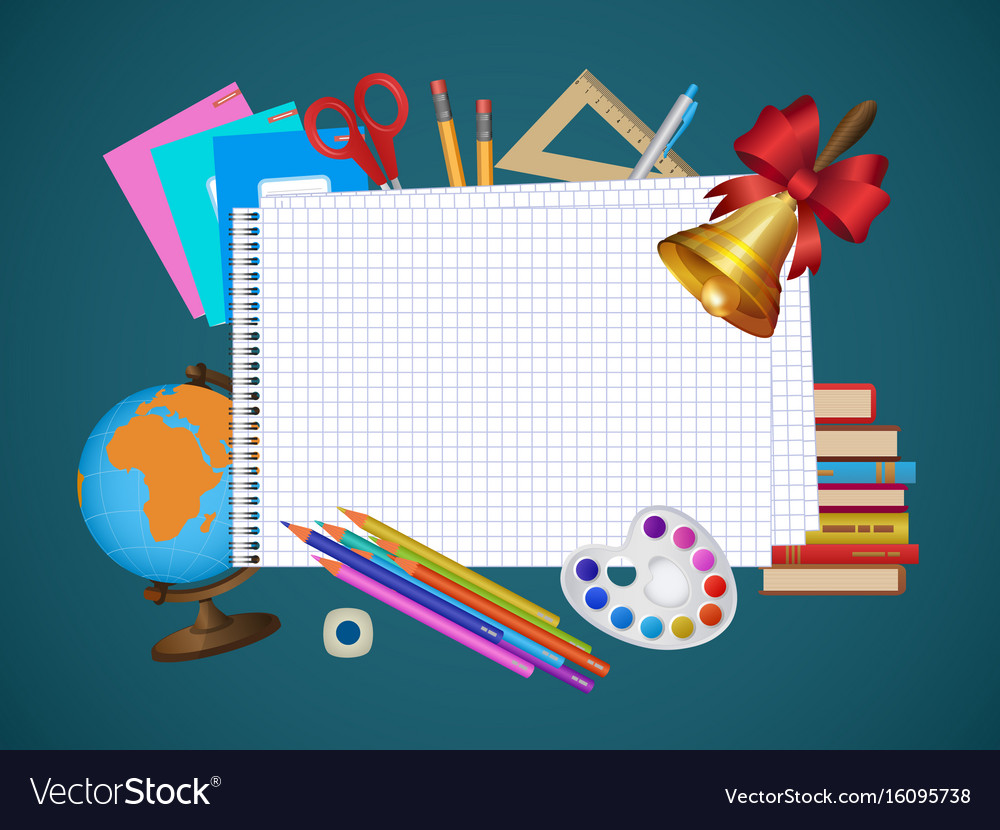 Empty notebook page and student items banner