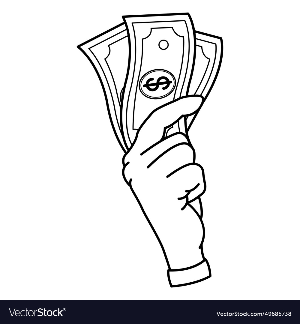 Human hand paying cash for coloring book salary Vector Image