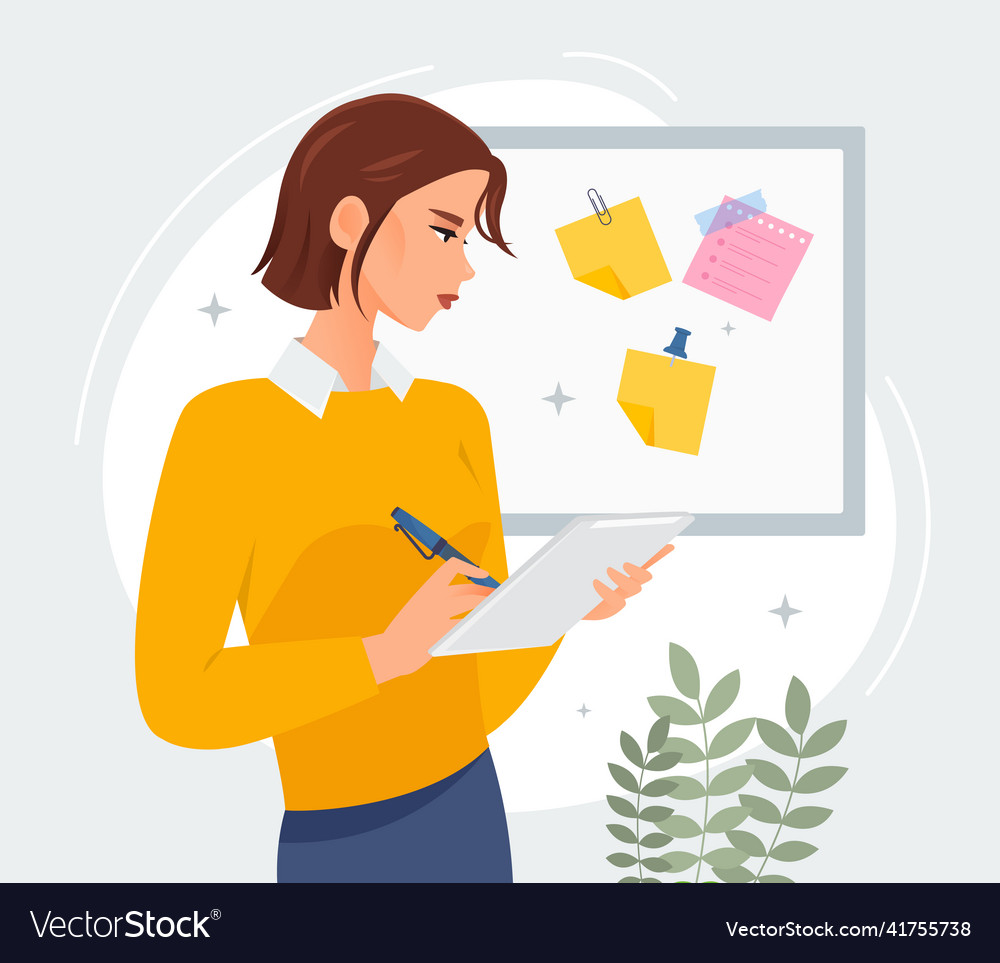 Making notes with pen in notebook concept Vector Image Making notes with pen in notebook concept