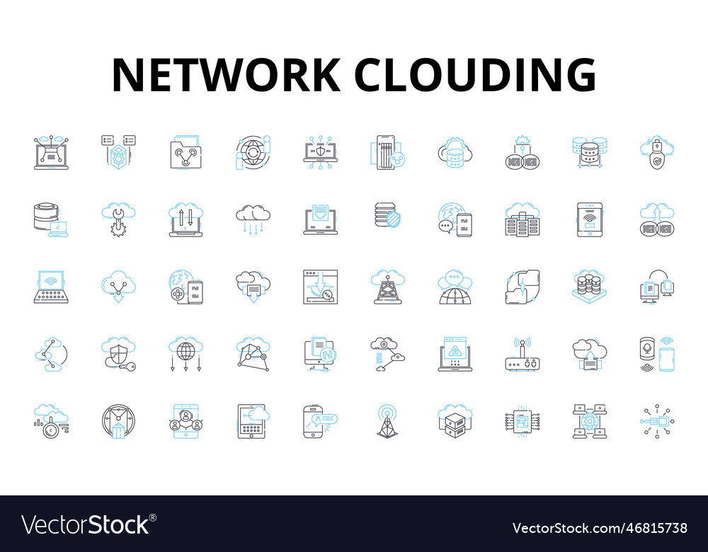 Network clouding linear icons set virtualization vector image Network clouding linear icons set virtualization