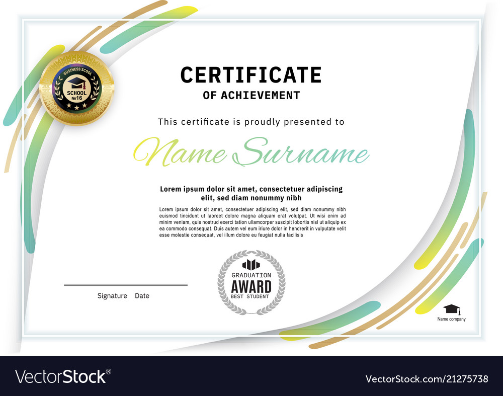 Official white certificate with green line design Vector Image