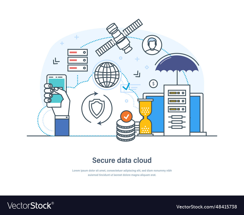 Secure data cloud technology protecting vector image Secure data cloud technology protecting