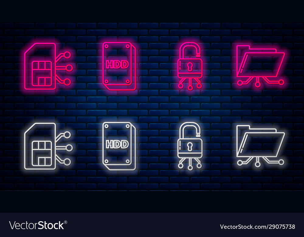 Set line hard disk drive hdd lock on digital vector image Set line hard disk drive hdd lock on digital