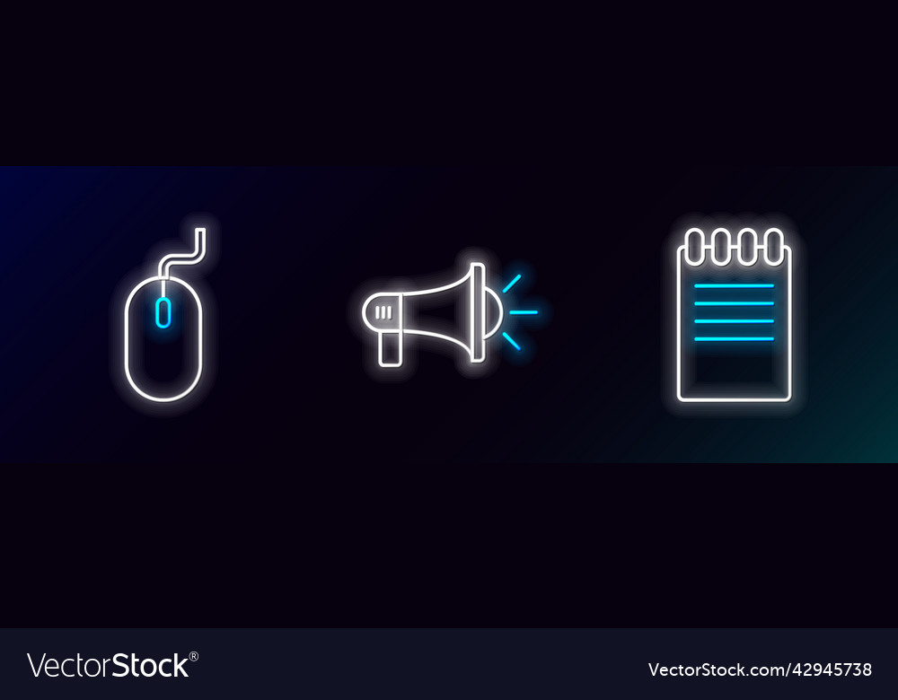 Set line notebook computer mouse and megaphone