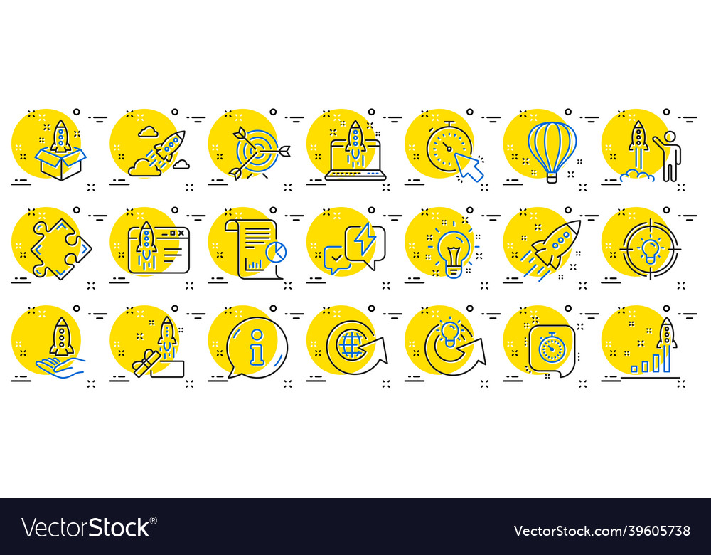 Startup line icons set of launch project vector image Startup line icons set of launch project