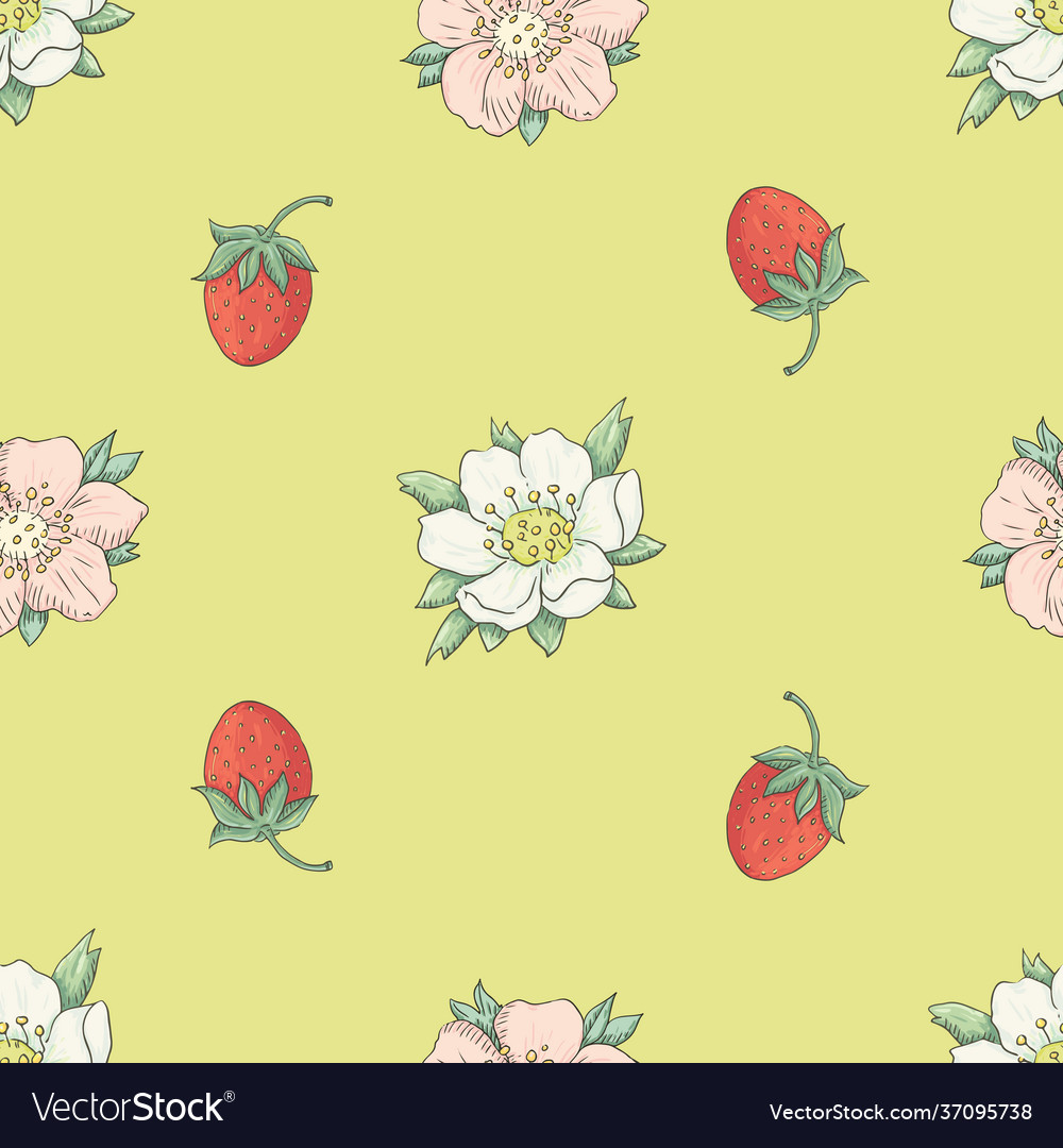 Strawberry seamless pattern with berries Vector Image Strawberry seamless pattern with berries