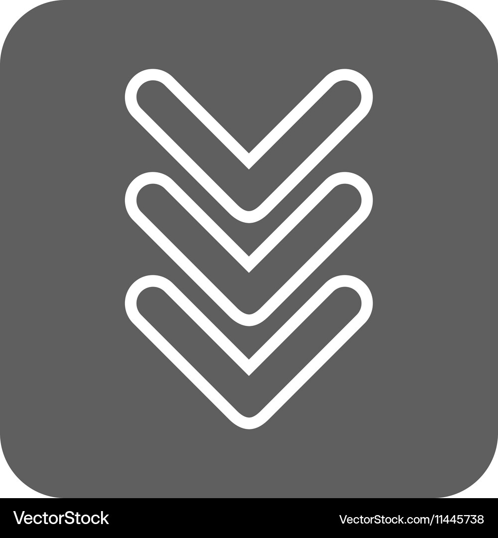 Triple pointer down flat squared icon Royalty Free Vector