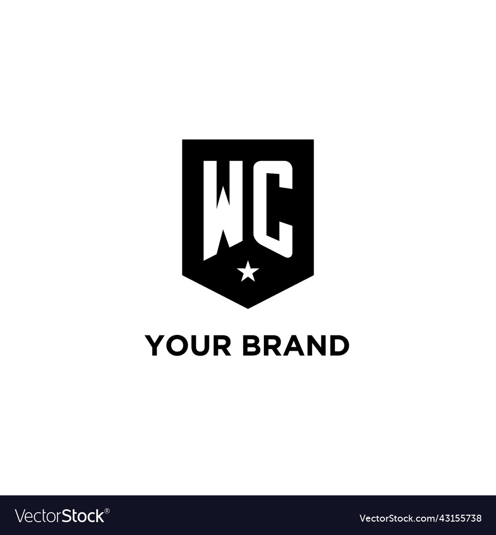 Wc monogram initial logo with geometric shield Vector Image Wc monogram initial logo with geometric shield