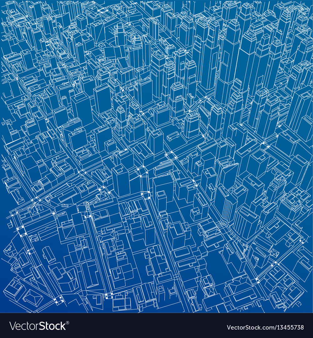 Wire-frame city blueprint style Royalty Free Vector Image