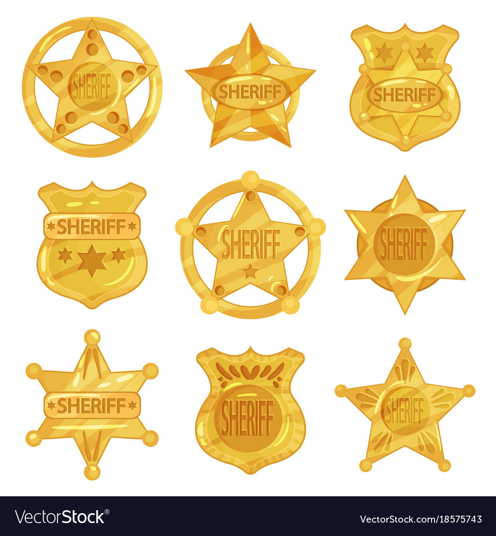 Collection of different sheriff s golden badges in