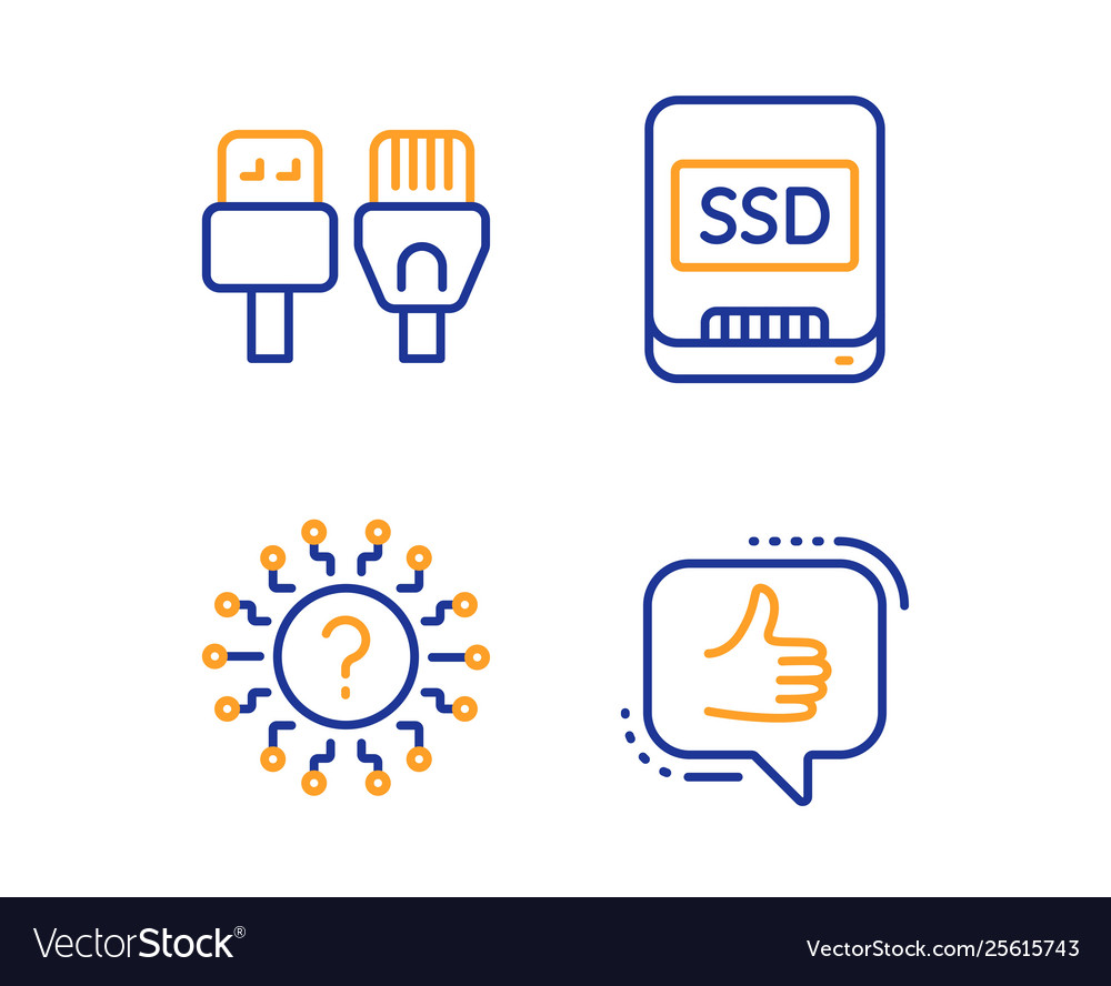 Computer cables question mark and ssd icons set Vector Image