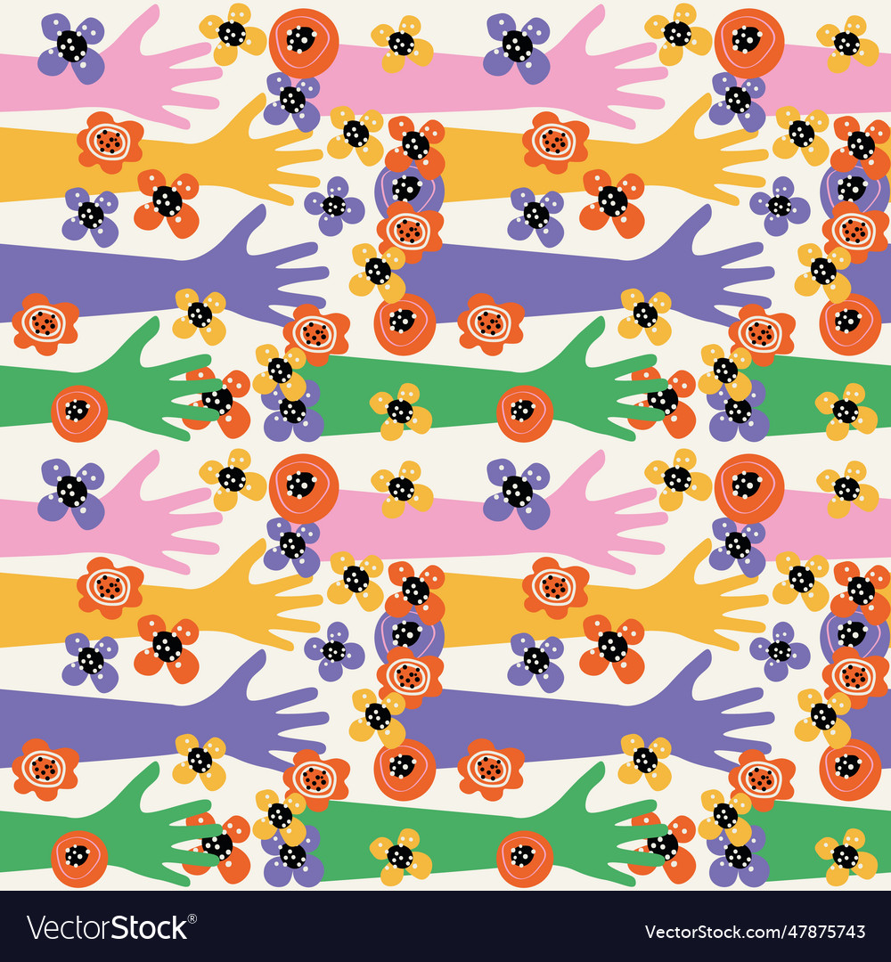 Different color hands seamless pattern background vector image Different color hands seamless pattern background