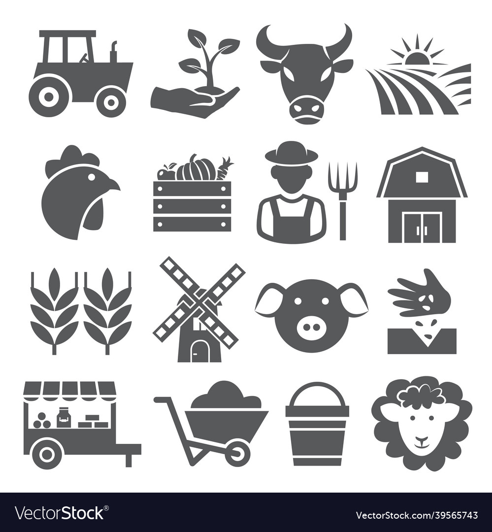 Farm icons set on white background Royalty Free Vector Image