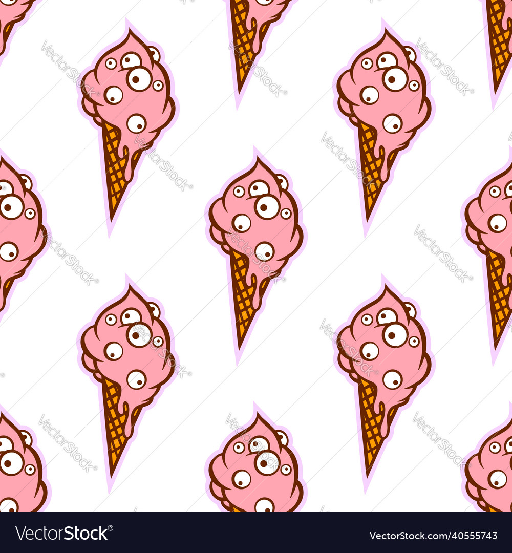 Pattern of cartoon ice creams on a white