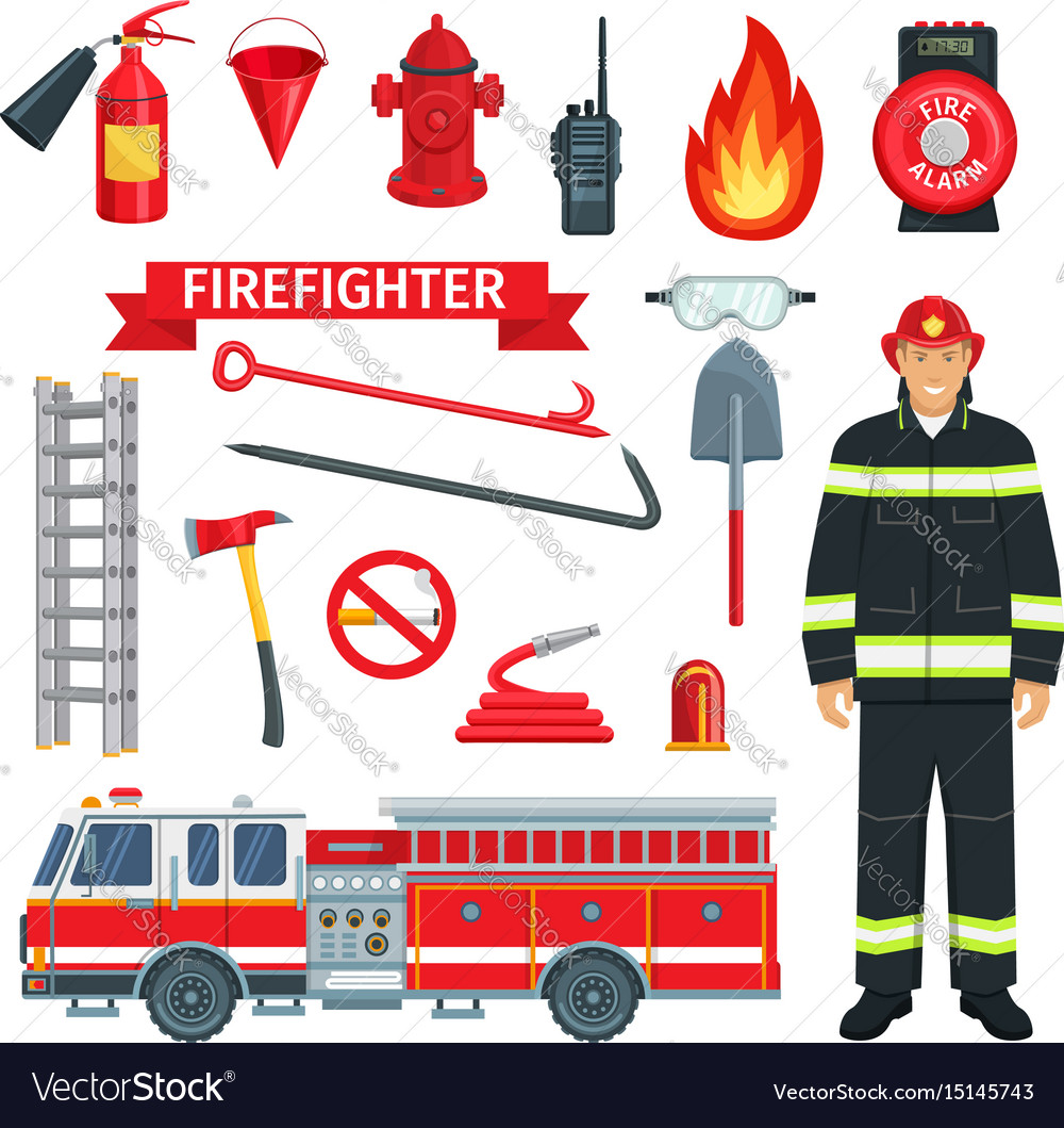 Profession Fireman Or Firefighter Tools Royalty Free Vector