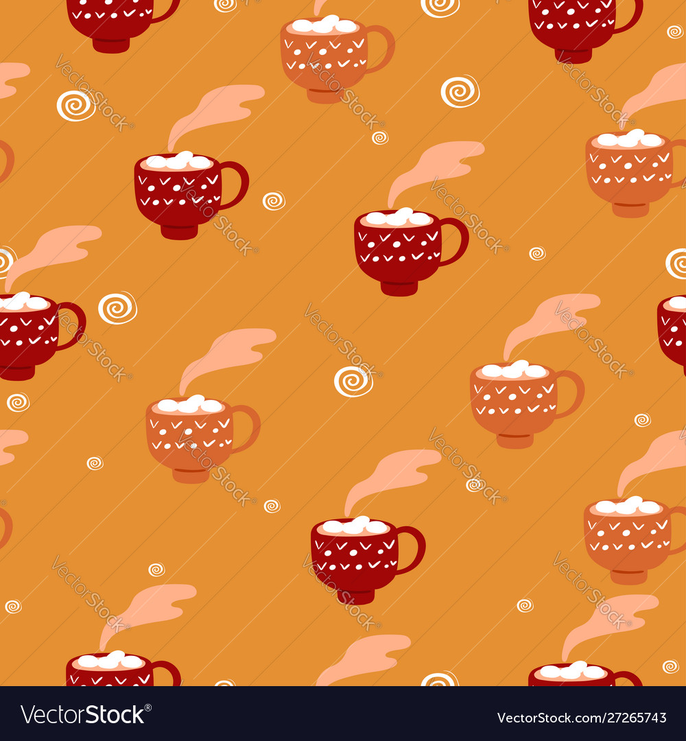 Seamless pattern with cups hot cocoa