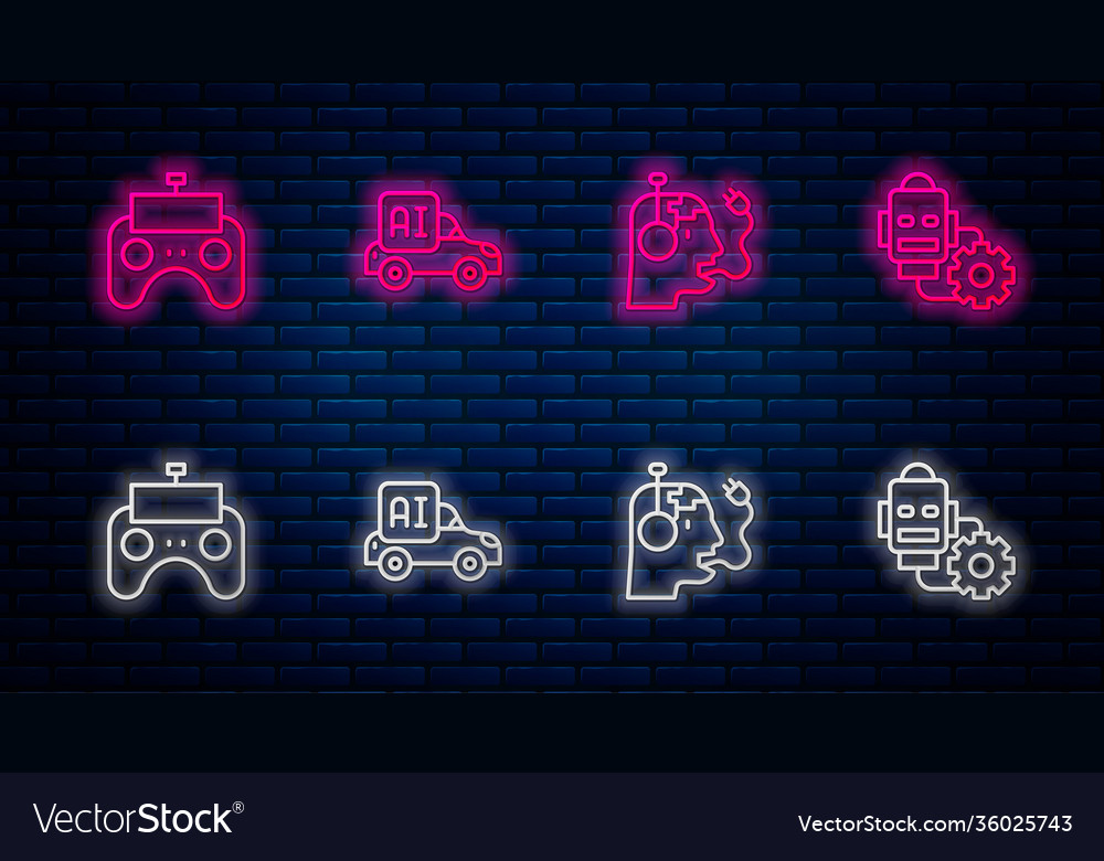 Set line autonomous smart car robot charging vector image Set line autonomous smart car robot charging
