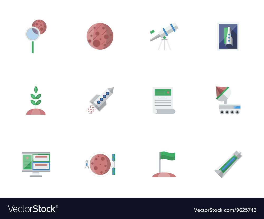 Space journey flat color design icons