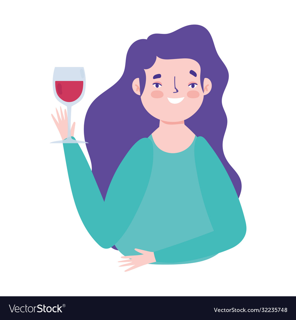 Cartoon woman character celebrating with wine cup Vector Image Cartoon woman character celebrating with wine cup Vector Image