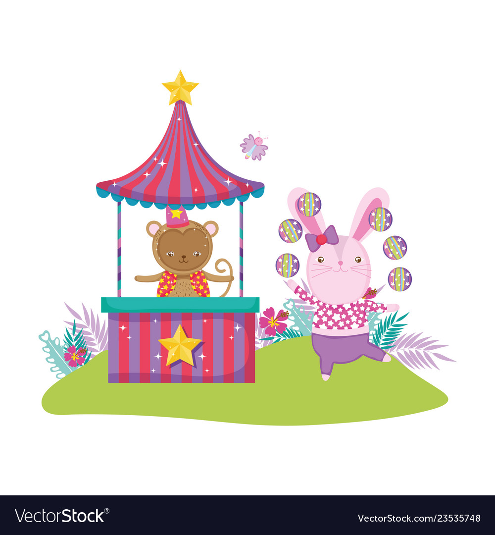 Cute circus rabbit with layer and kiosk