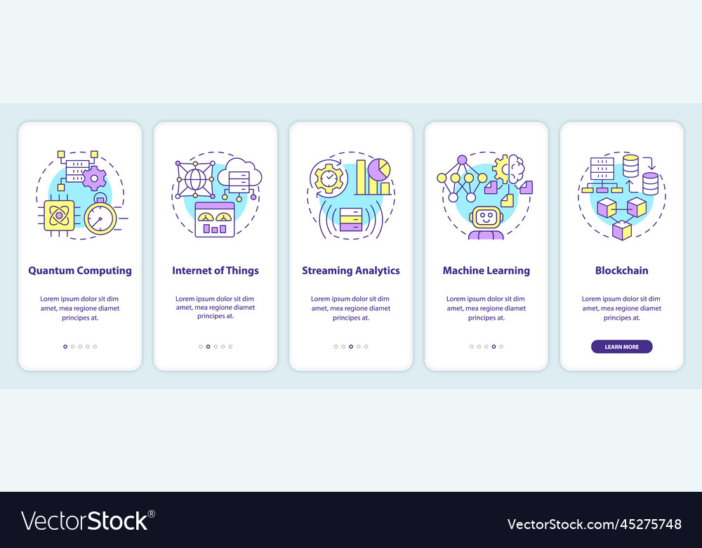 Data science technologies onboarding mobile app vector image Data science technologies onboarding mobile app