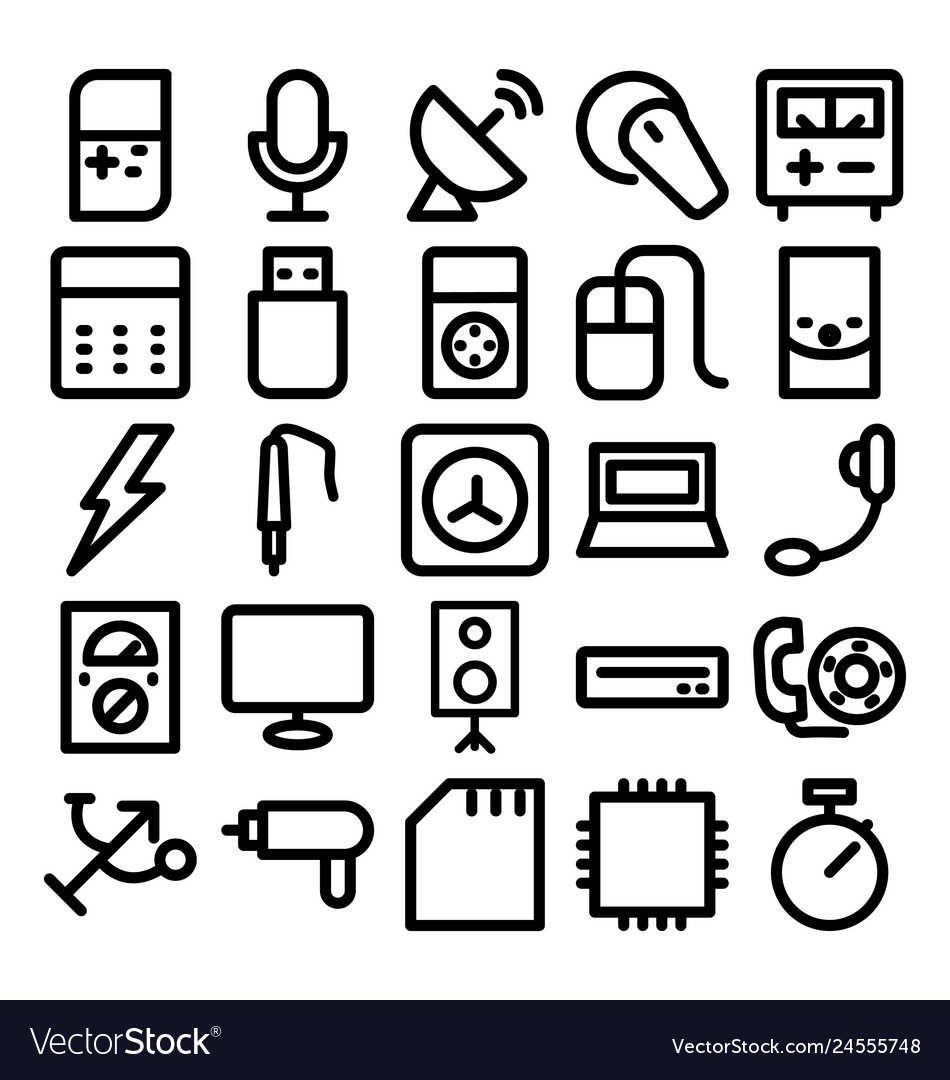 Electronics and devices bold line icons that can