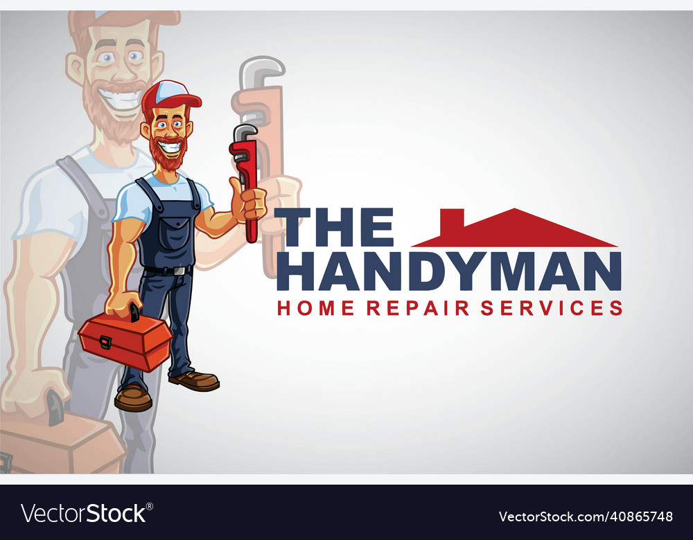 Handyman repairman logo hipster bearded man Vector Image