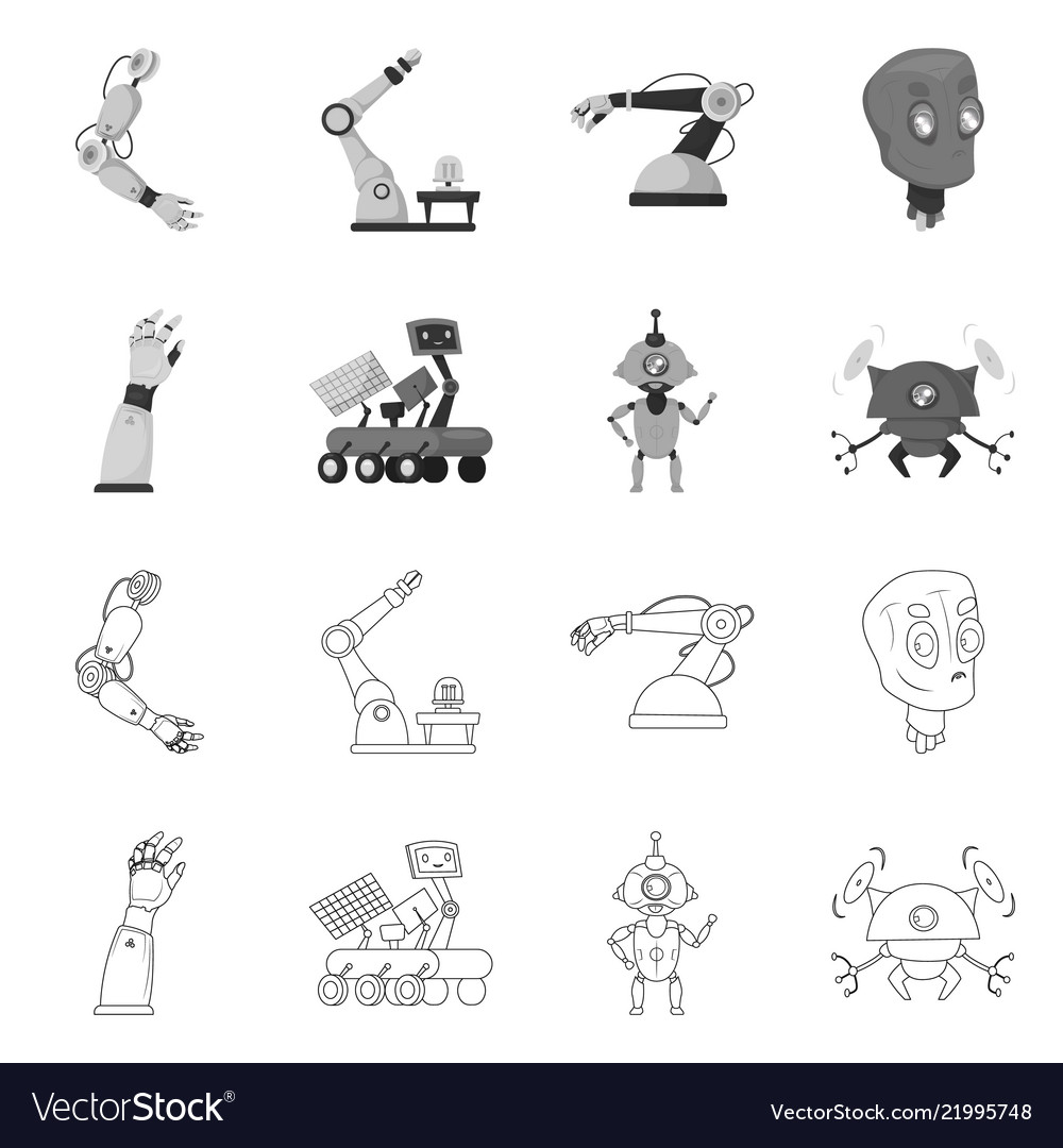Isoliertes Objekt von Roboter und Fabrikzeichensatz vector image Isoliertes Objekt von Roboter und Fabrikzeichensatz