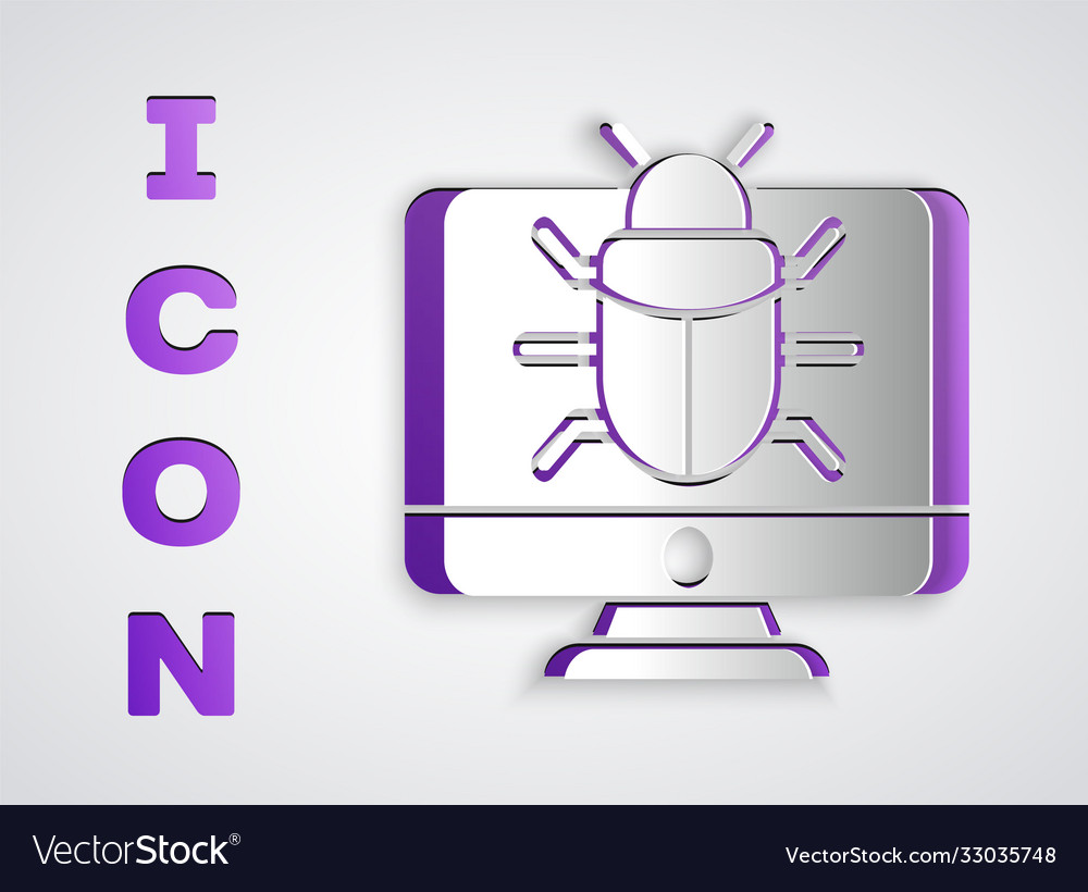 Paper cut system bug on monitor icon isolated vector image Paper cut system bug on monitor icon isolated