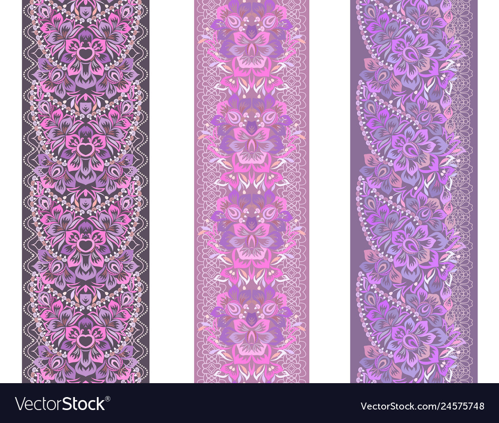 Seamless vertical ethnic paisley border-set vector image Seamless vertical ethnic paisley border-set