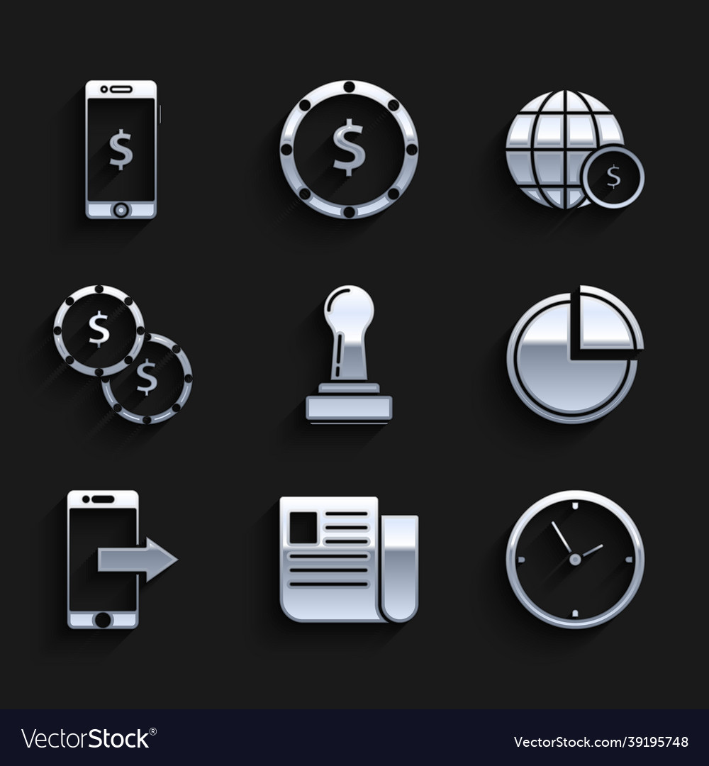 Set stamp file document clock pie chart vector image Set stamp file document clock pie chart