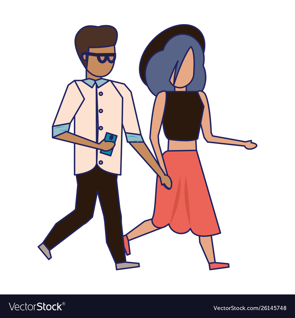 Young couple avatar faceless blue lines