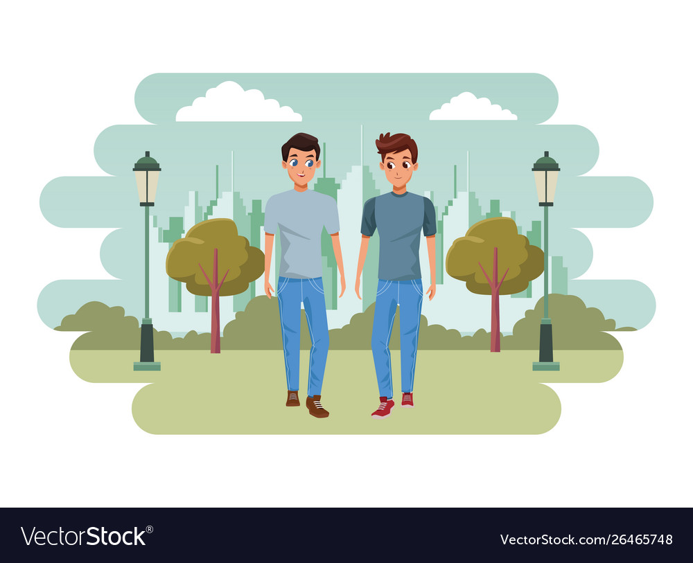 Young couple smiiling and walking cartoon Vector Image