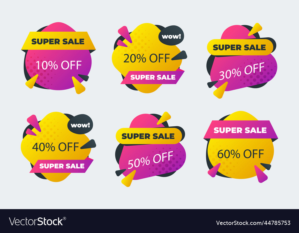 Gradient discount numbers label set vector image Gradient discount numbers label set
