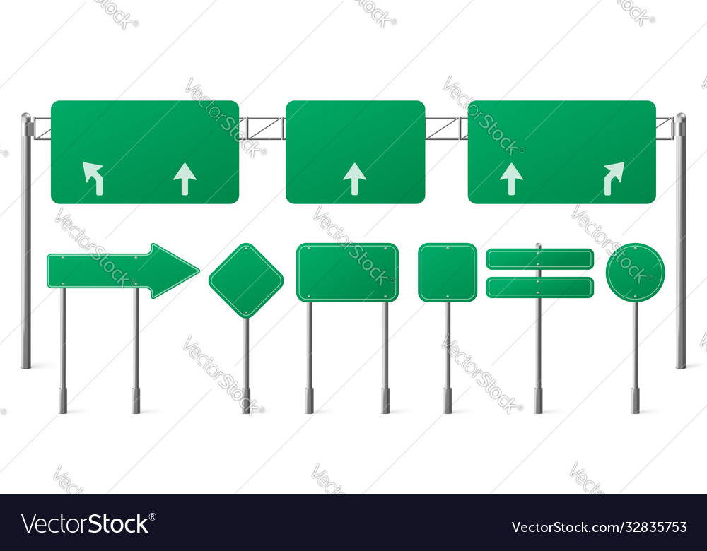 Highway green road signs blank signage boards set Vector Image