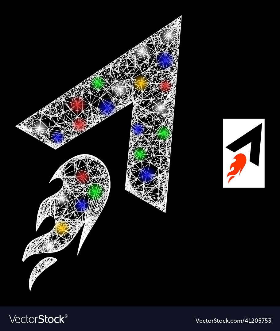 Network web mesh flying rocket icon with colorful vector image Network web mesh flying rocket icon with colorful